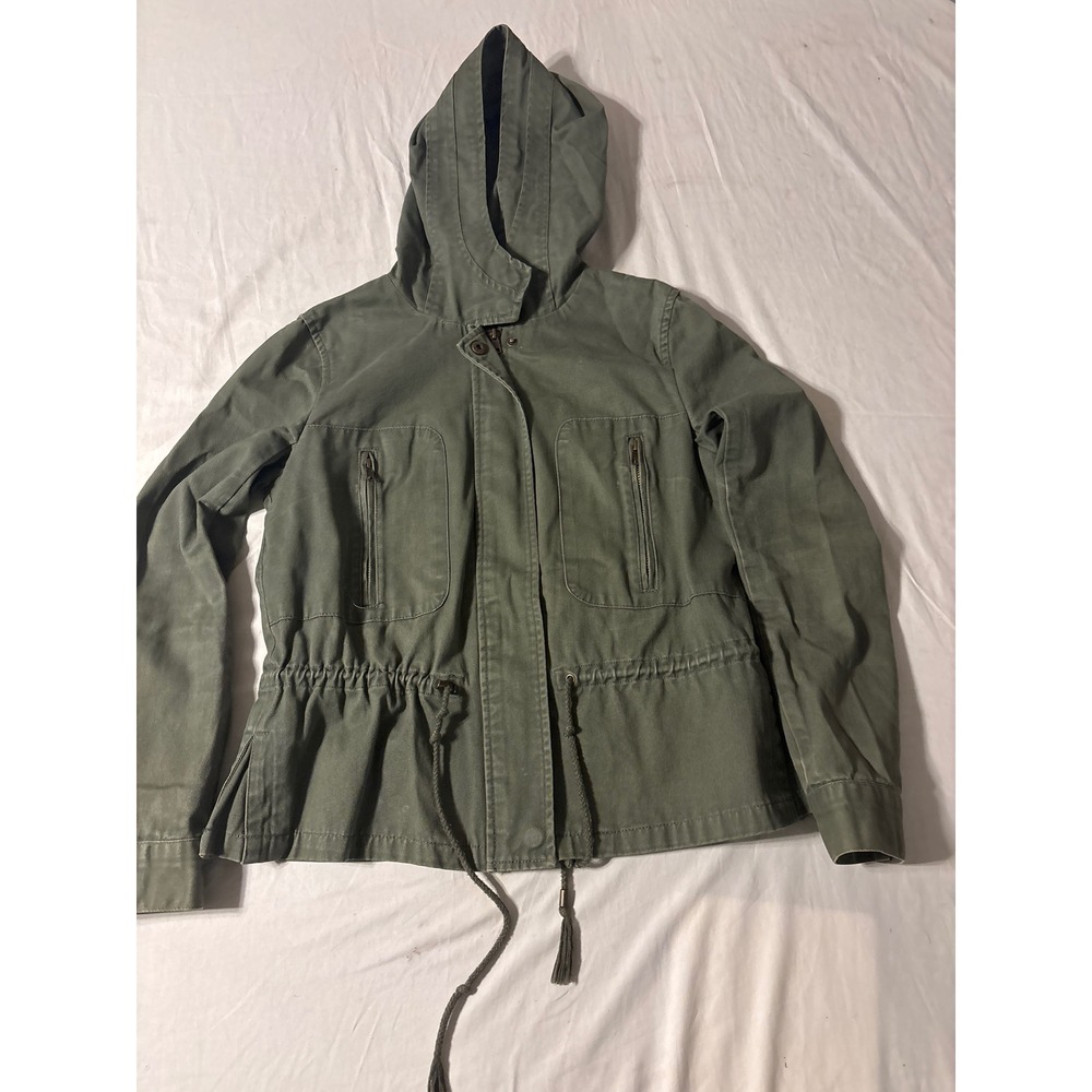 Forever 21 Utility Jacket Womens Small Olive Green Good Hooded Drawstring Waist